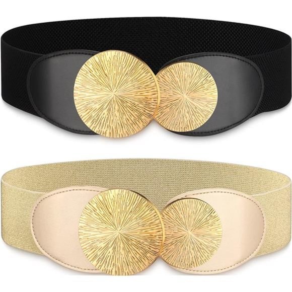 Leyndo 2 Pcs Elastic Vintage Belts Retro Wide Waist Belt Stretchy Cinch Buckle main image 4